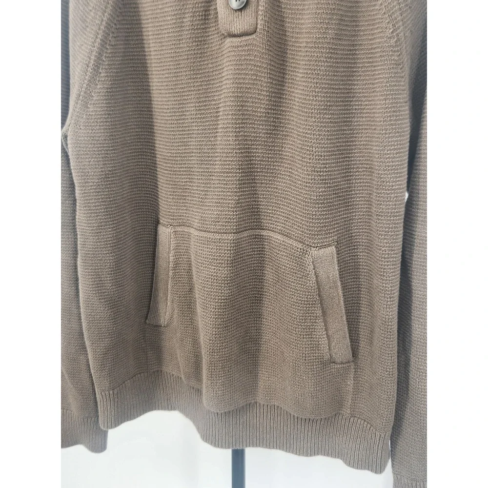Banana Republic Mens Brown Waffle Knit 4-Button Mock Neck Cotton Sweater Large
